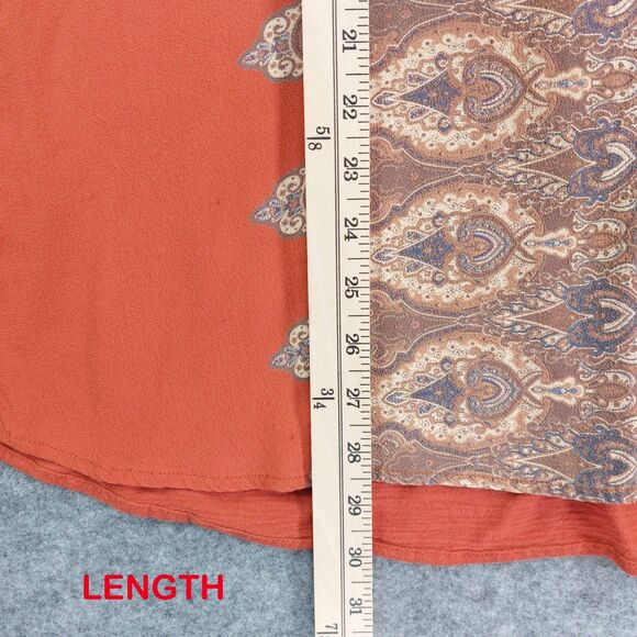 Reba Woman 2X Boho Peasant Top Burnt Orange Lace-Up Paisley Tunic Blouse - Picture 5 of 9